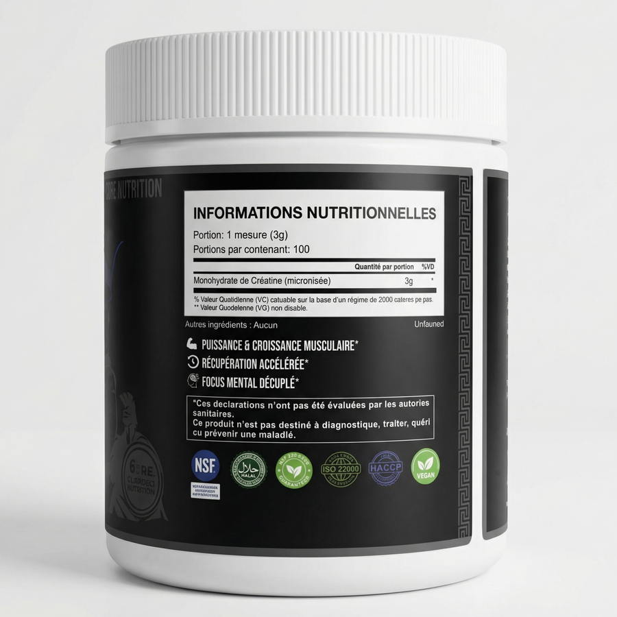 Informations nutritionnelles de la créatine Core Nutrition