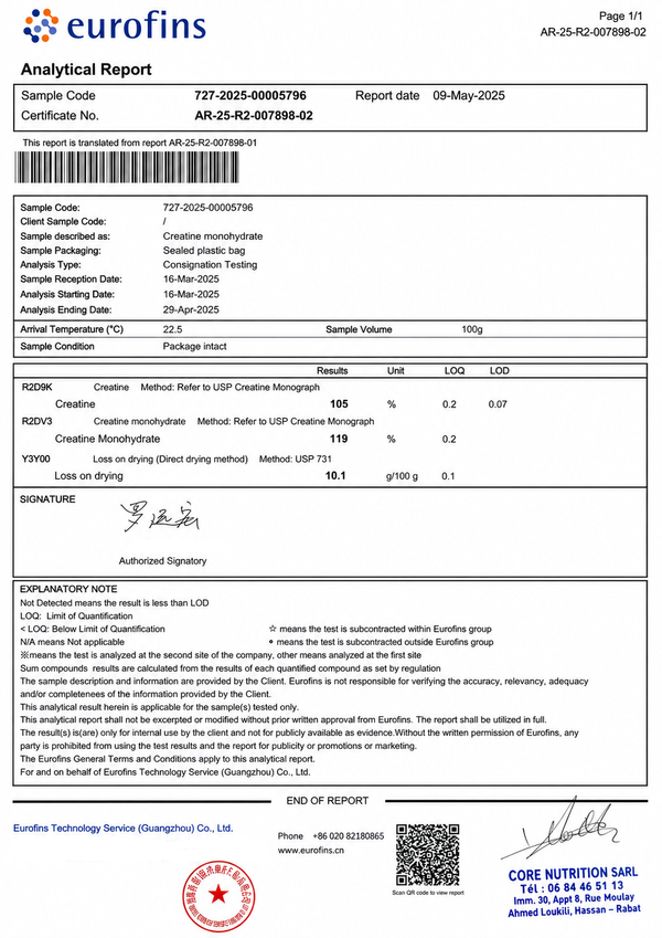 Certificat Eurofins